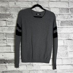Aritzia TNA Gray Crewneck Merino Wool Sweater with Black Stripes